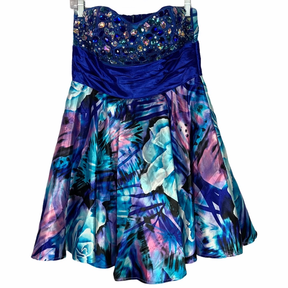 Masquerade Bling Gem Strapless Formal Mini Dress
